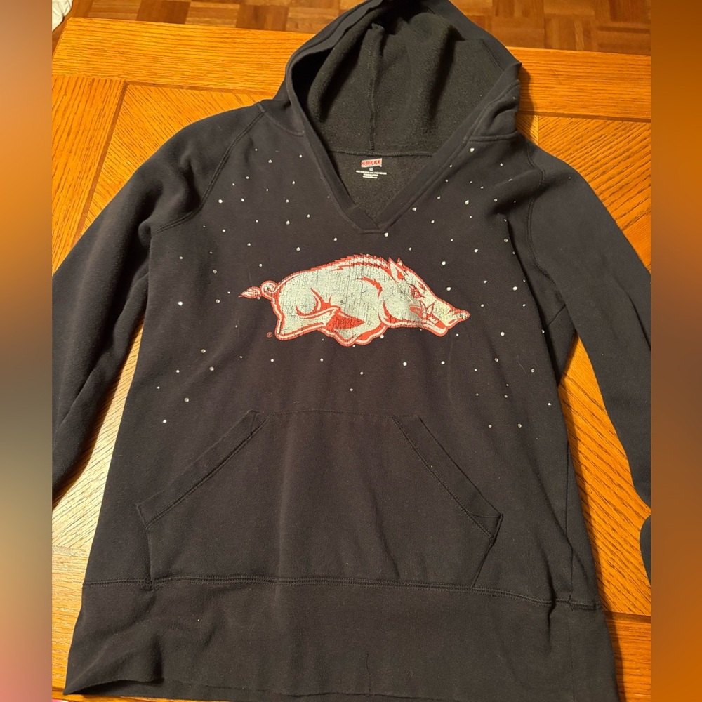 Soffe Black Hoodie with Red Arkansas Razorback and bling size medium